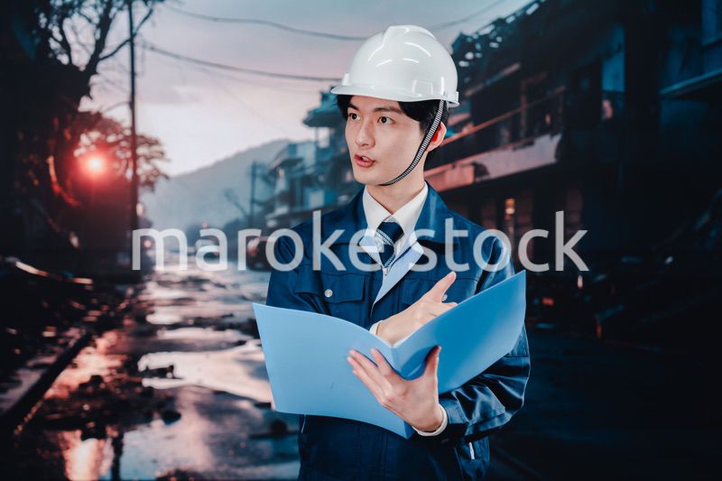 被災地の調査をする調査員