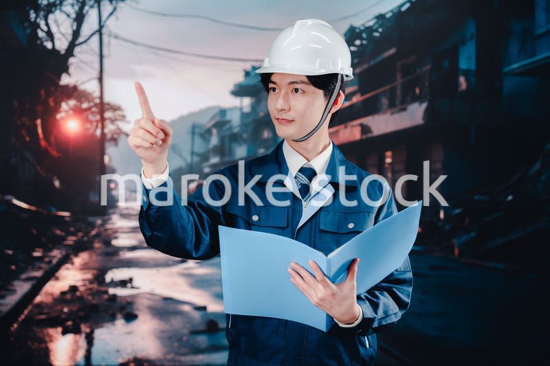 被災地の調査をする調査員