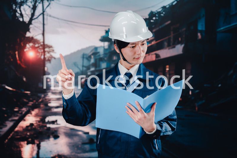 被災地の調査をする調査員