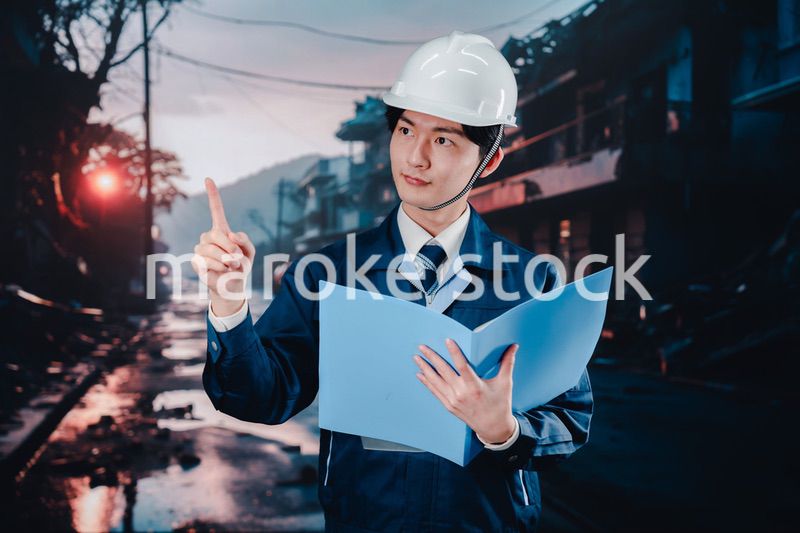 被災地の調査をする調査員