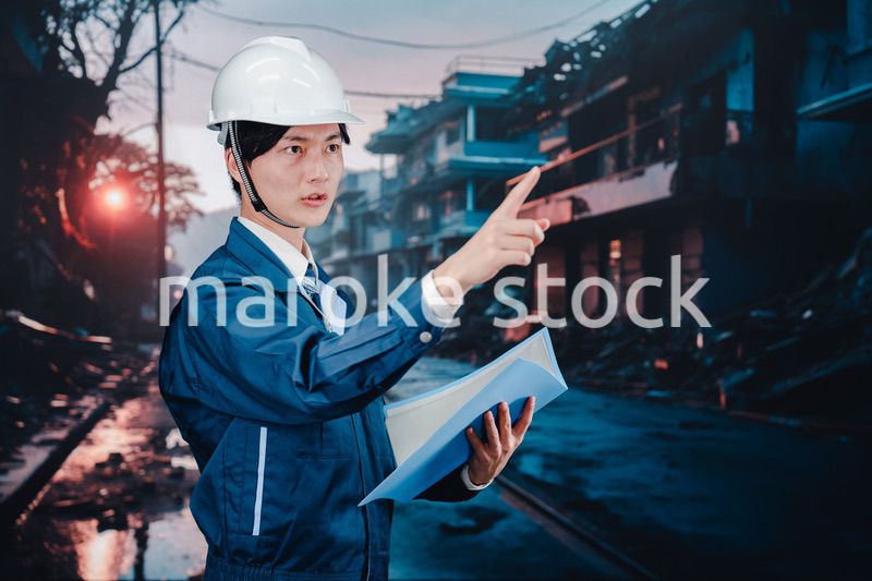 被災地の調査をする調査員