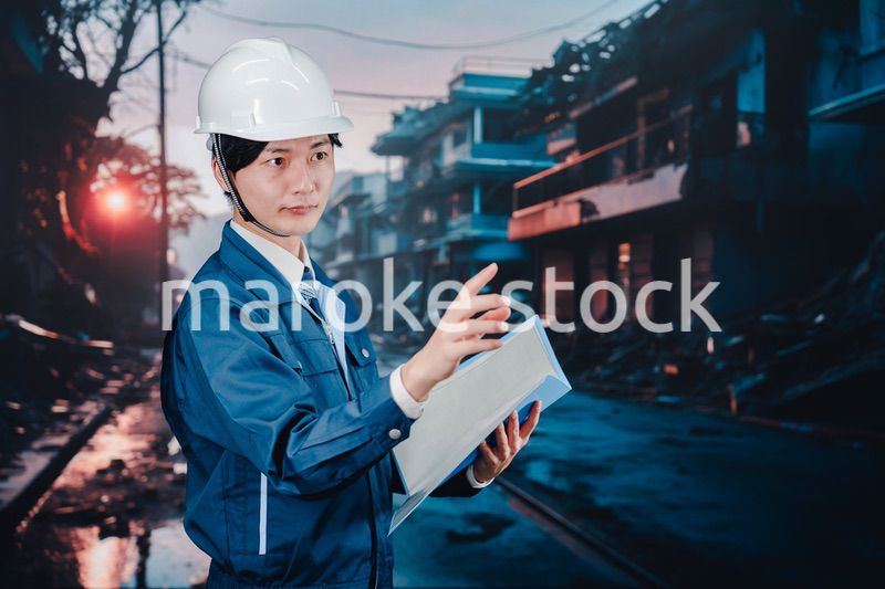 被災地の調査をする調査員