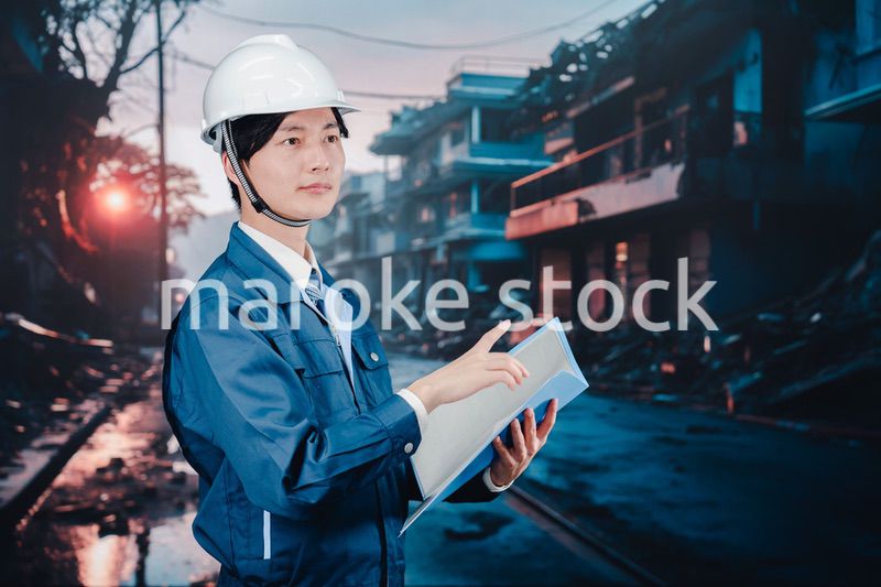 被災地の調査をする調査員