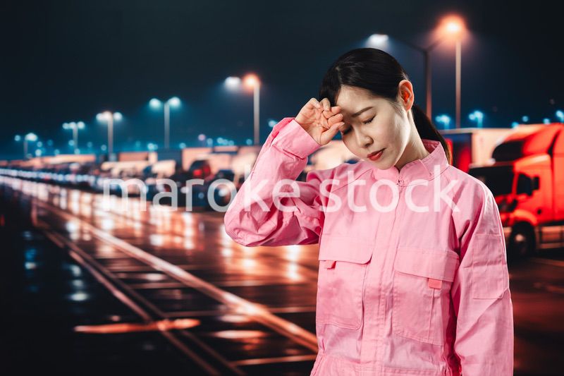 ハードワークで疲労する女性トラックドライバー