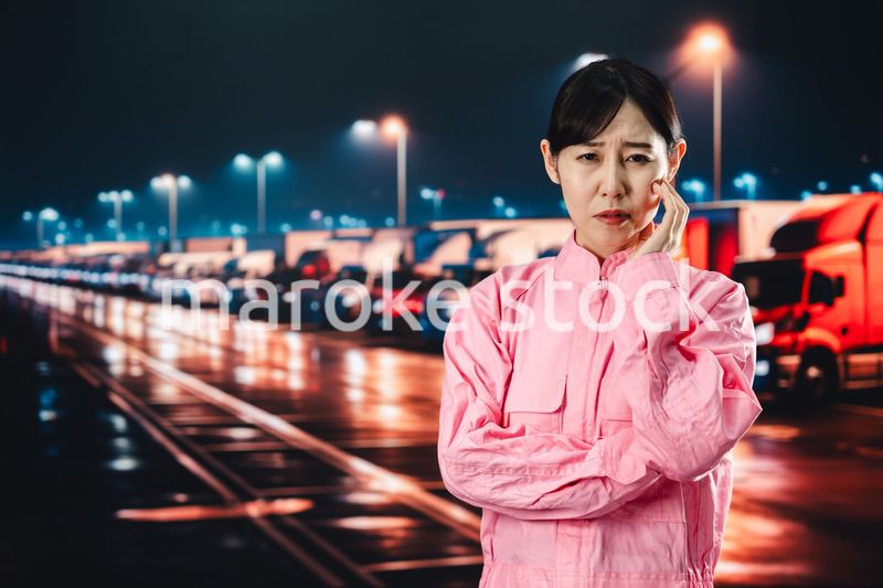 ハードワークで疲労する女性トラックドライバー