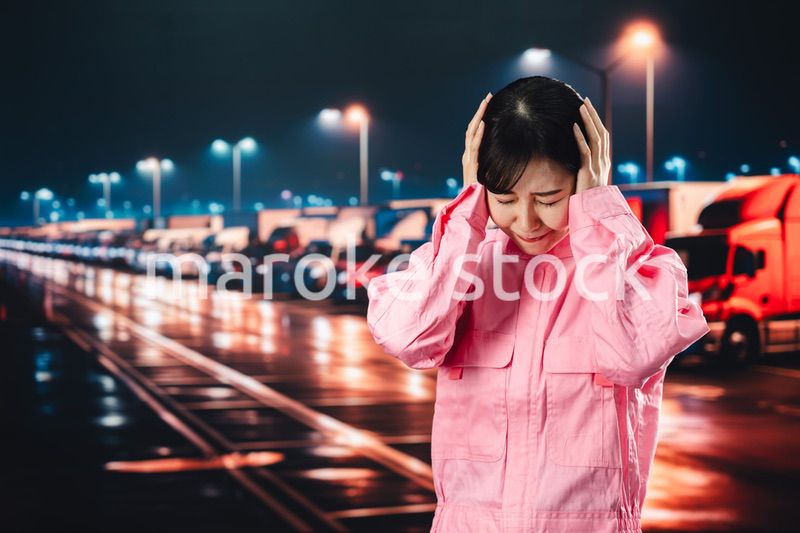ハードワークで疲労する女性トラックドライバー