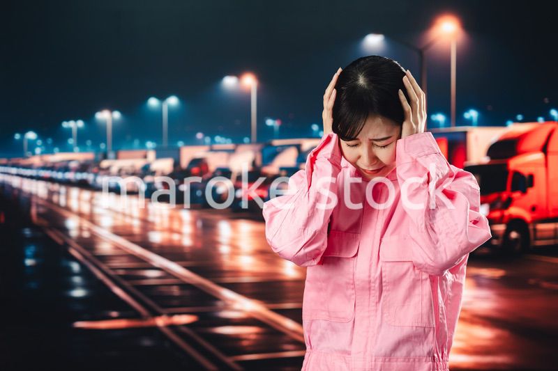 ハードワークで疲労する女性トラックドライバー
