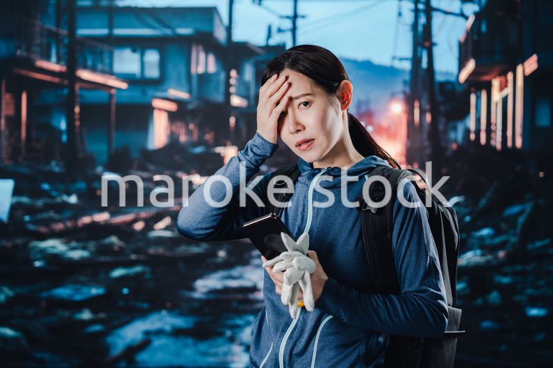 災害に遭い途方に暮れる女性