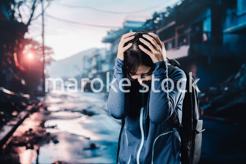 災害に遭い途方に暮れる女性