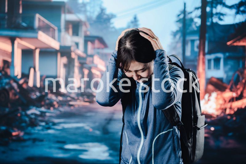 災害に遭い途方に暮れる女性