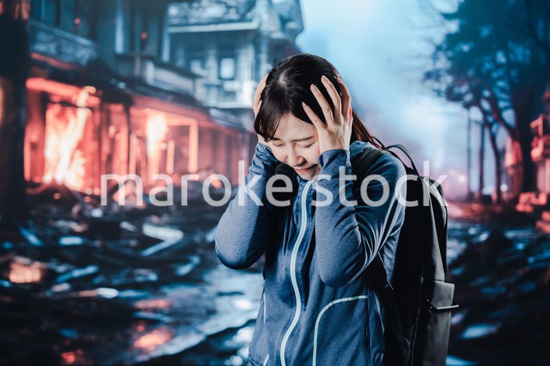 災害に遭い途方に暮れる女性