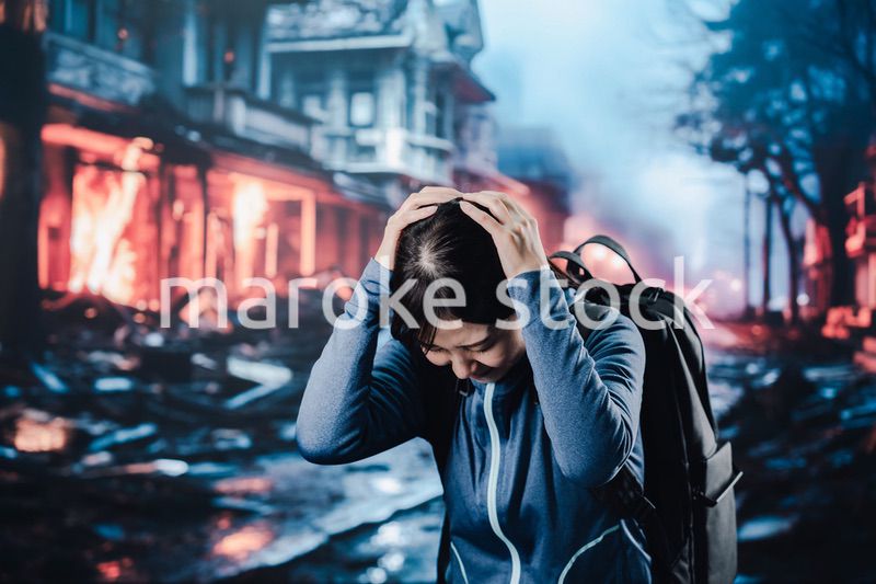 災害に遭い途方に暮れる女性