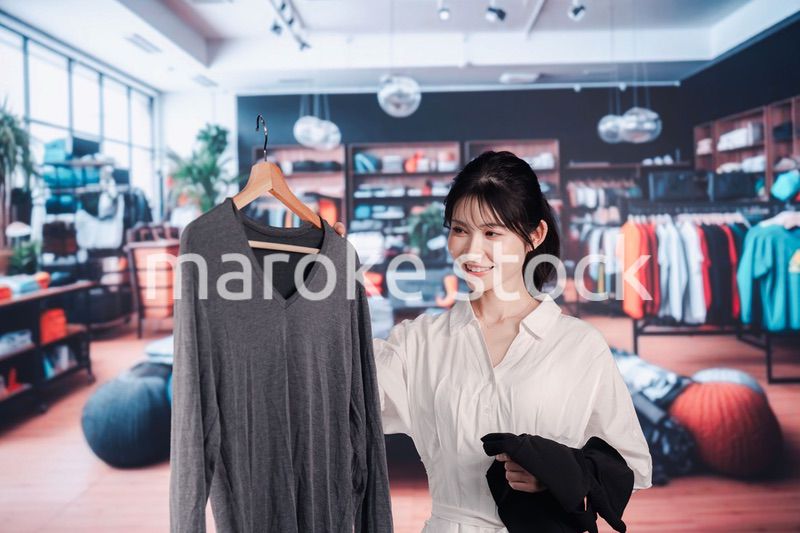 服屋さんで買い物をする若い女性
