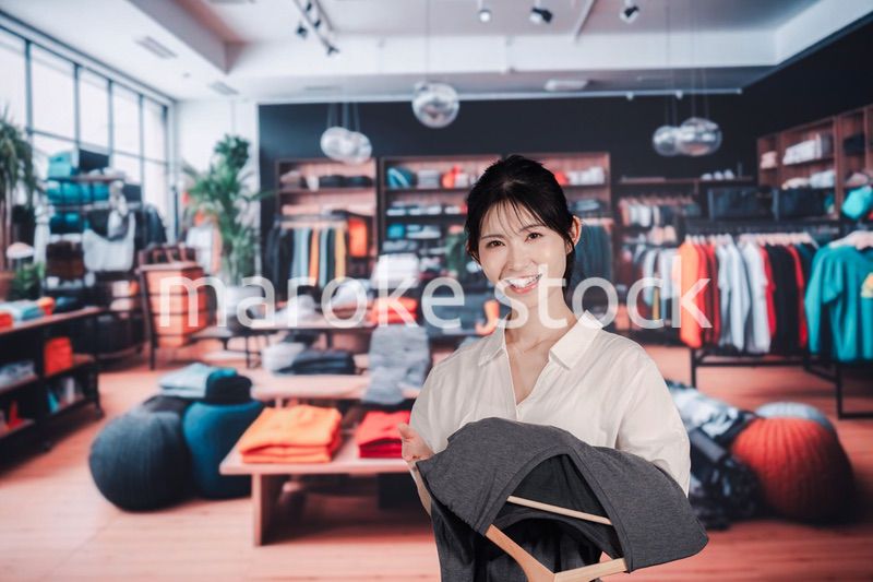 服屋さんで買い物をする若い女性