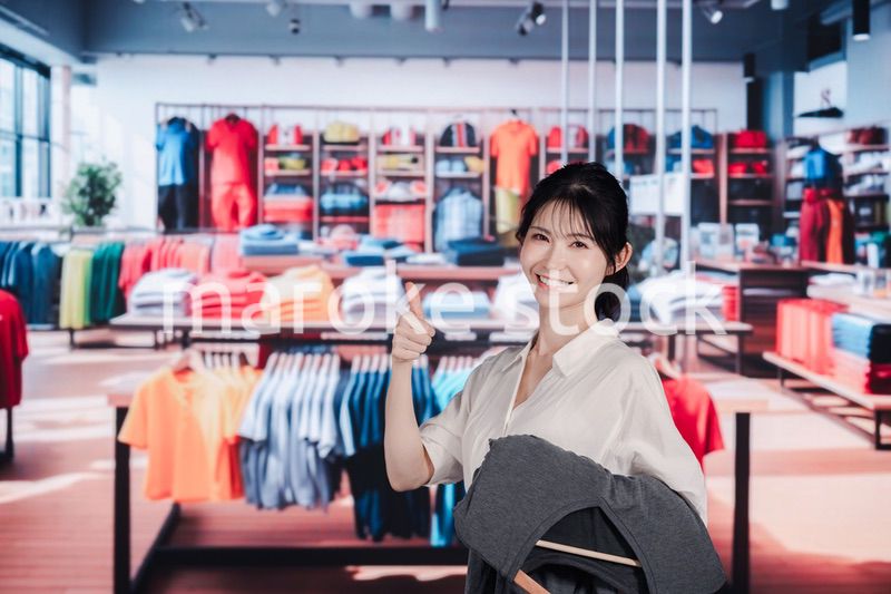 服屋さんで買い物をする若い女性