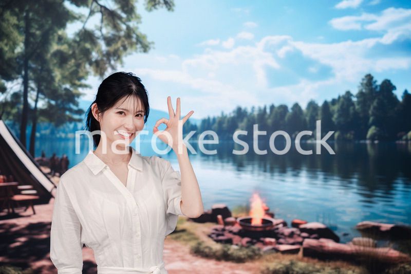 アウトドアを楽しむ若い女性