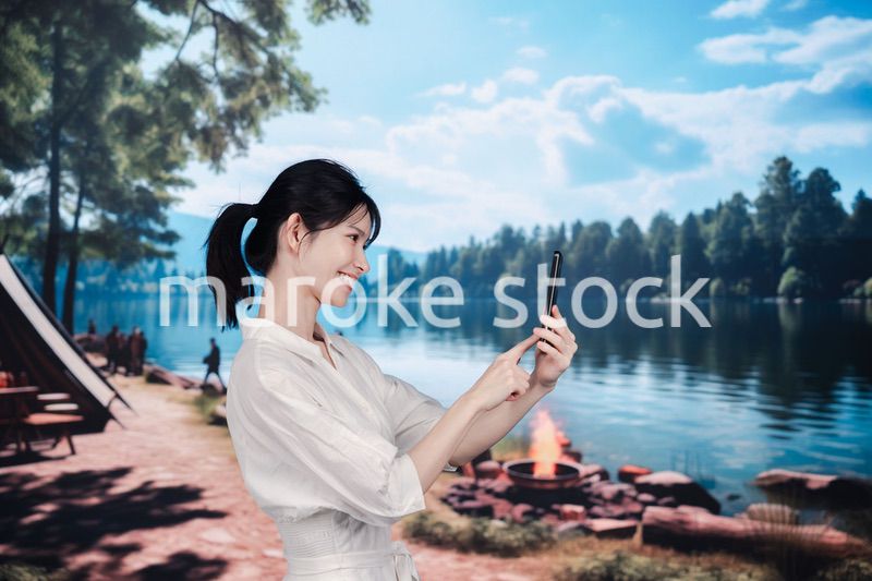 アウトドアを楽しむ若い女性