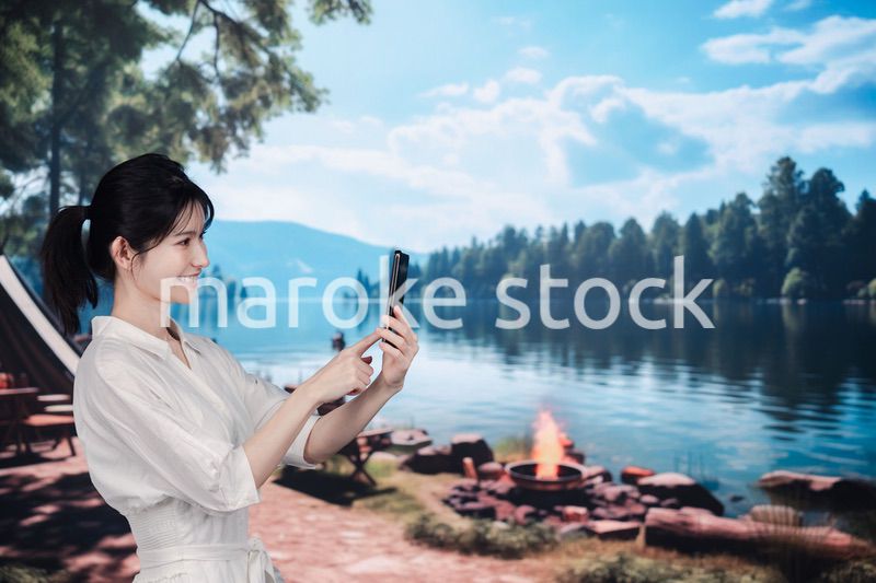 アウトドアを楽しむ若い女性