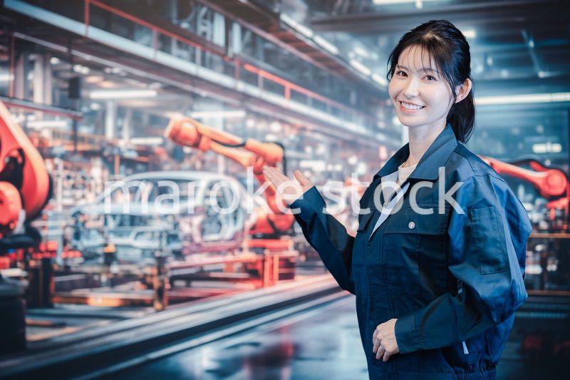 自動車工場で働く若い女性