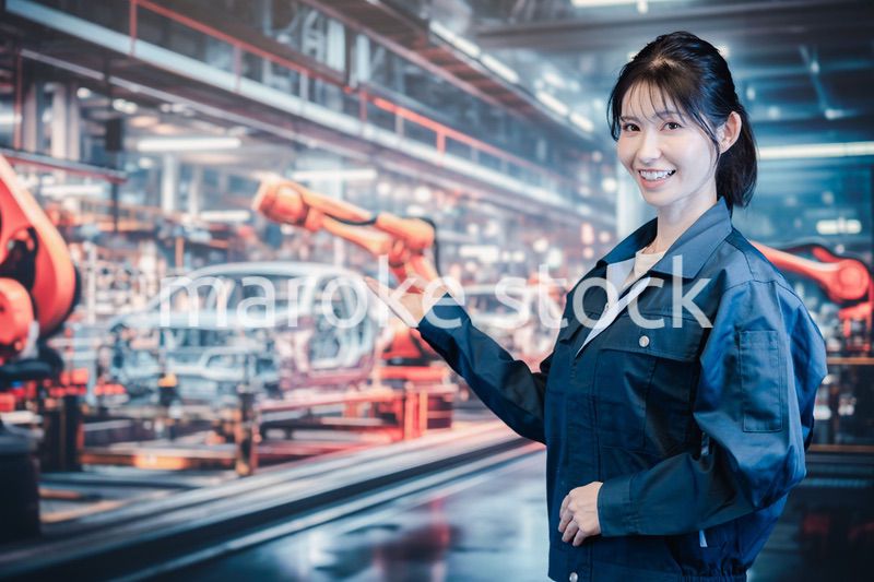 自動車工場で働く若い女性