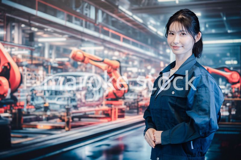 自動車工場で働く若い女性