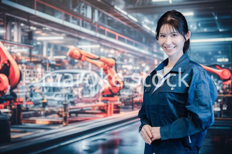 自動車工場で働く若い女性