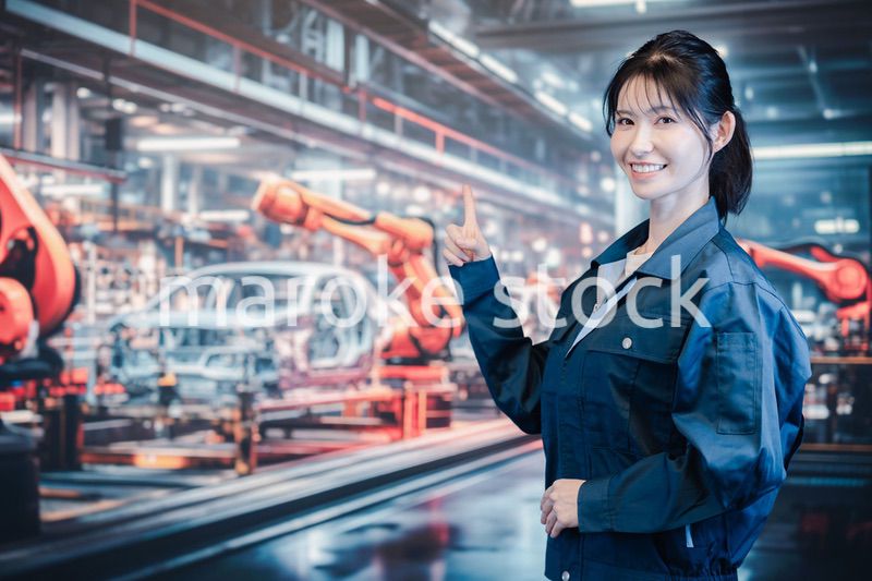 自動車工場で働く若い女性
