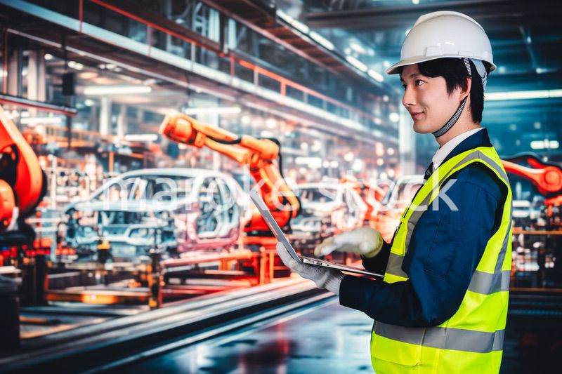 工場の生産ラインを確認する男性