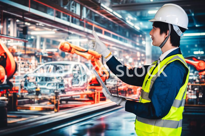 工場の生産ラインを確認する男性