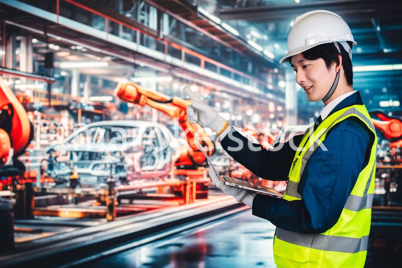 工場の生産ラインを確認する男性