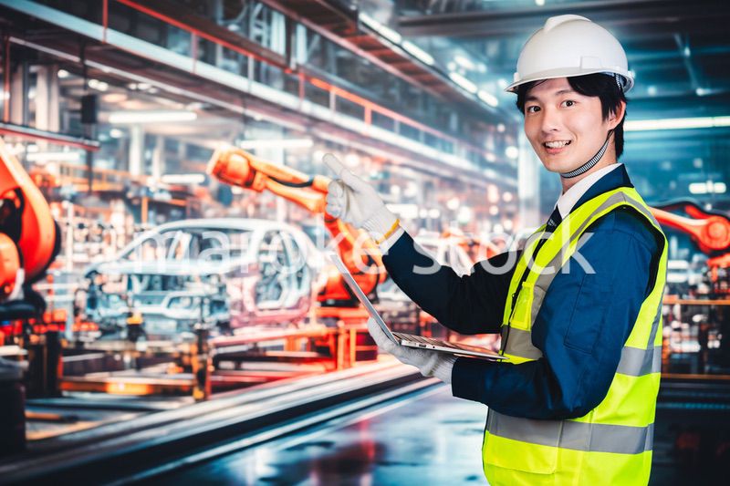 工場の生産ラインを確認する男性