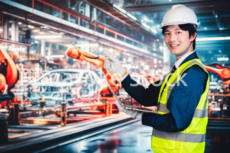 工場の生産ラインを確認する男性