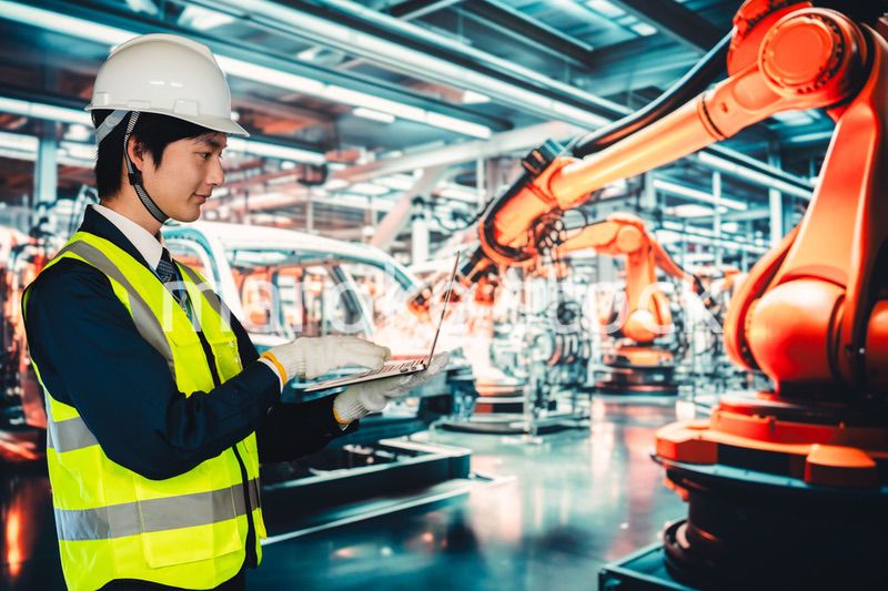 工場の生産ラインを確認する男性