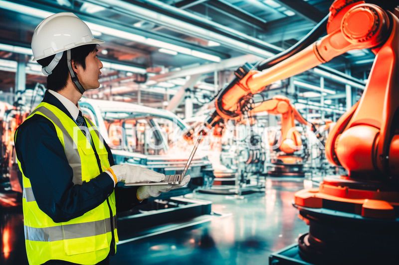 工場の生産ラインを確認する男性