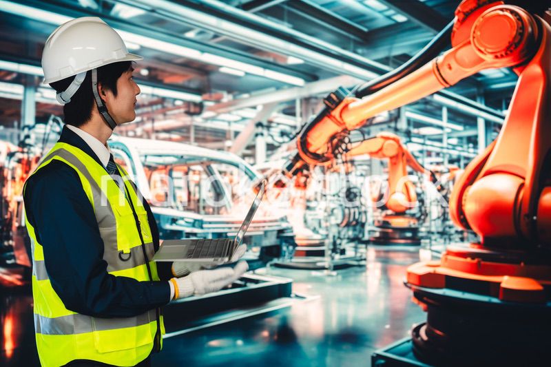 工場の生産ラインを確認する男性