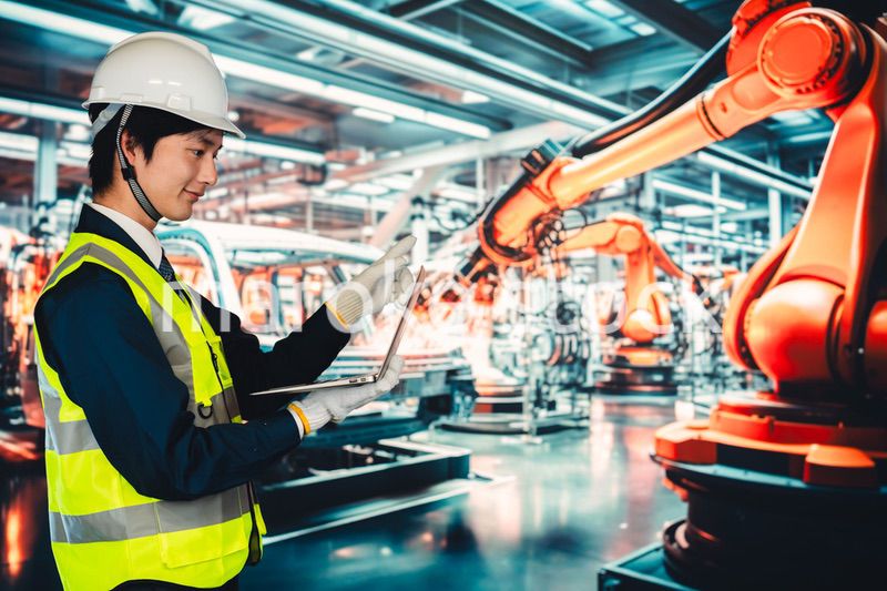 工場の生産ラインを確認する男性