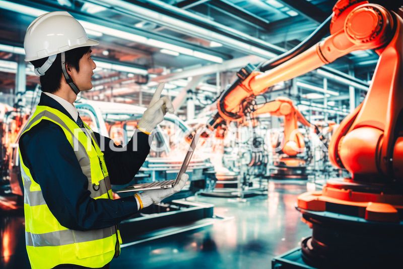 工場の生産ラインを確認する男性