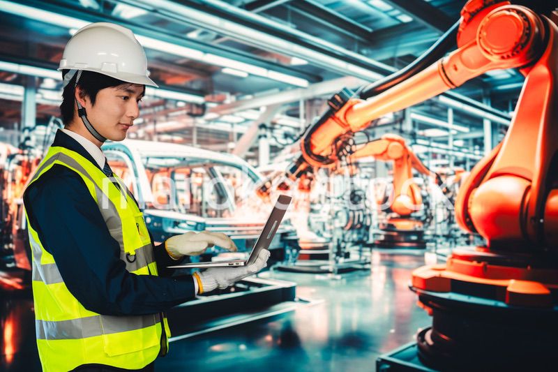 工場の生産ラインを確認する男性