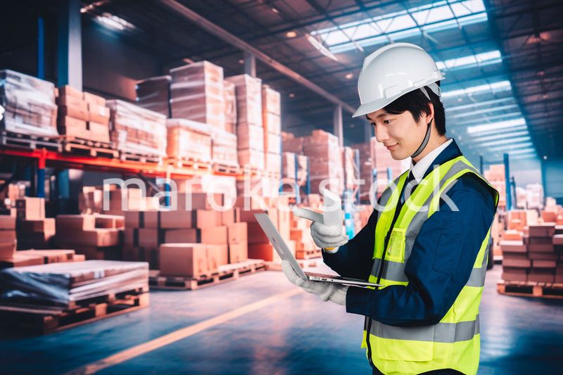 物流倉庫で在庫の管理をする男性作業員