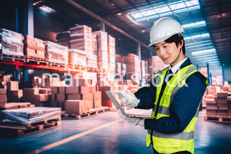 物流倉庫で在庫の管理をする男性作業員