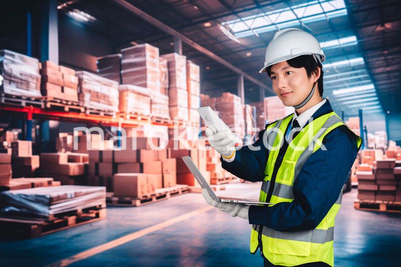 物流倉庫で在庫の管理をする男性作業員