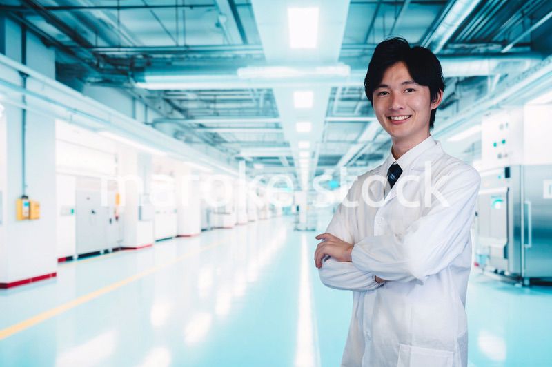 工場のクリーンルームで働く若い男性