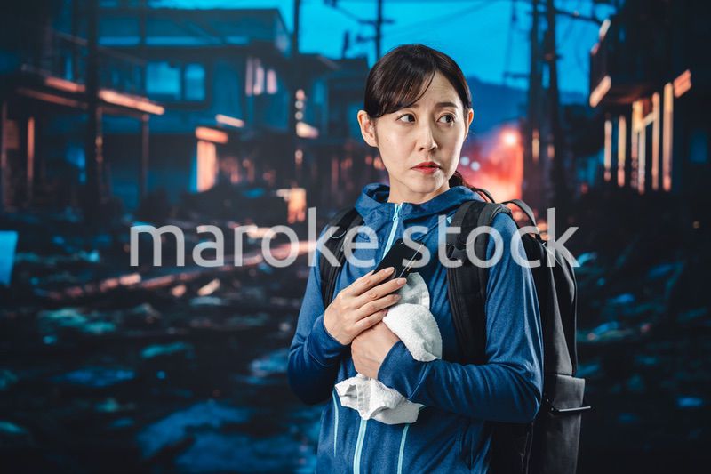 災害が発生し避難をする女性