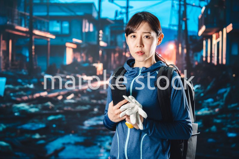 災害が発生し避難をする女性