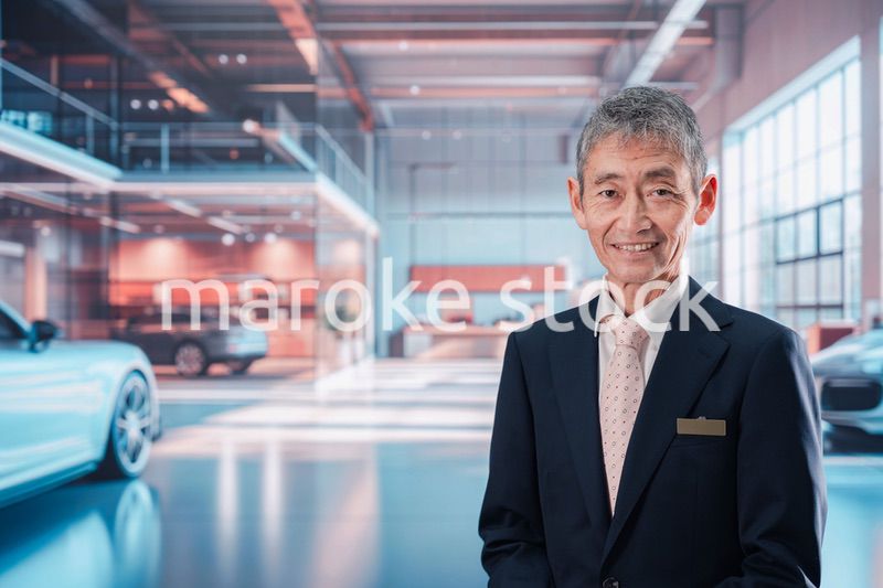 カーディーラーで接客をする男性
