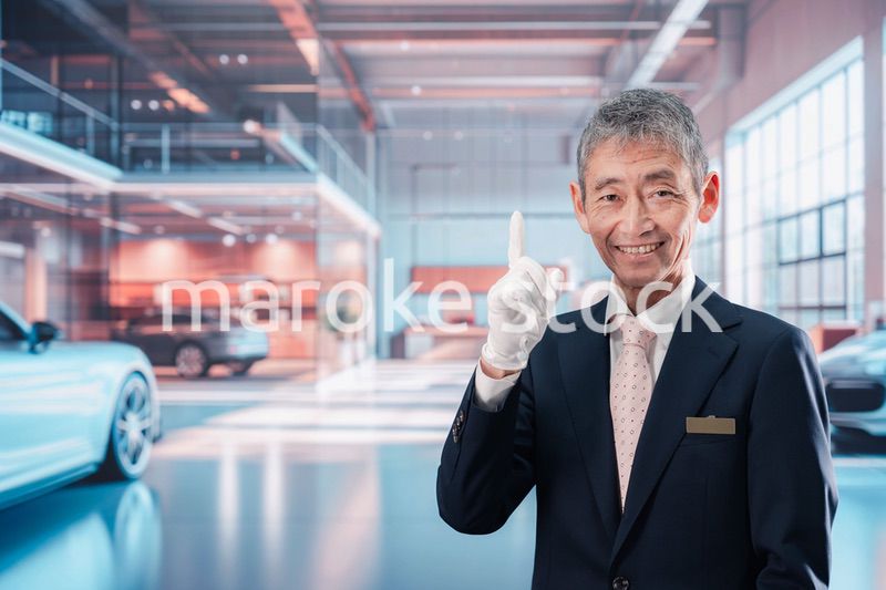 カーディーラーで接客をする男性