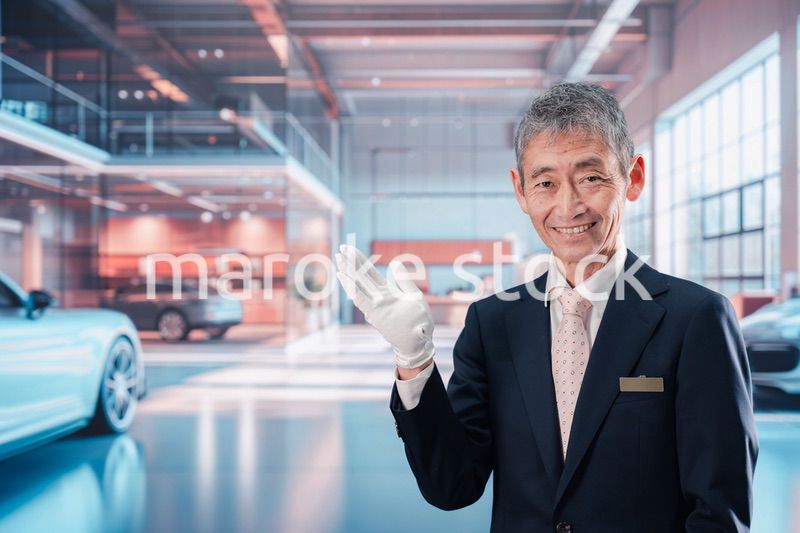 カーディーラーで接客をする男性