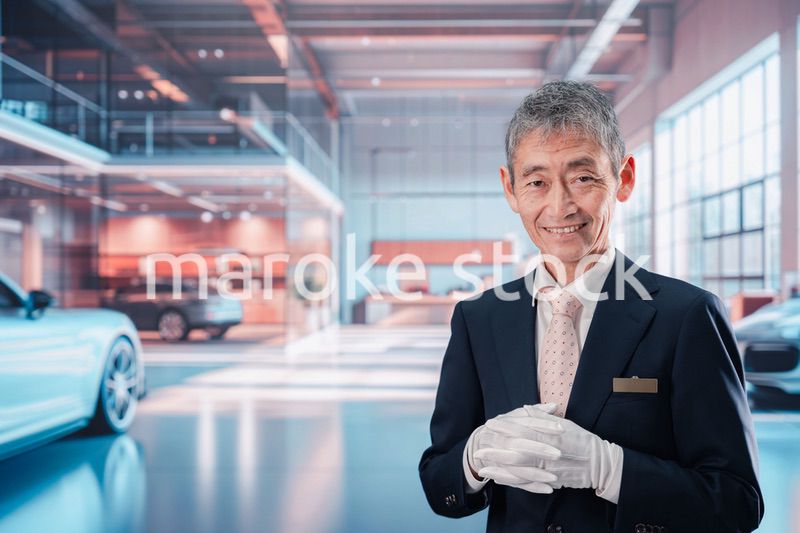 カーディーラーで接客をする男性