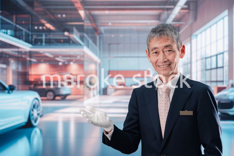 カーディーラーで接客をする男性