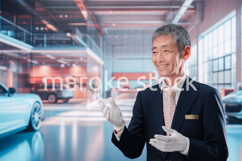 カーディーラーで接客をする男性